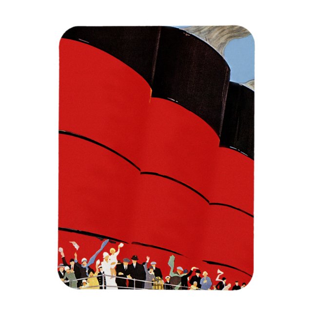 Vintage Cruise Ship Passengers Waving Goodbye Magnet (Vertical)