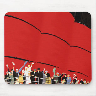 Vintage Cruise Ship Passengers Waving Goodbye Mouse Pad