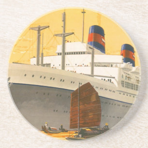Vintage Cruise Ship to the Orient with Junks Boats Coaster