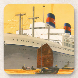 Vintage Cruise Ship to the Orient with Junks Boats Coaster