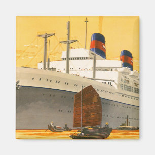 Vintage Cruise Ship to the Orient with Junks Boats Magnet