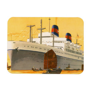 Vintage Cruise Ship to the Orient with Junks Boats Magnet