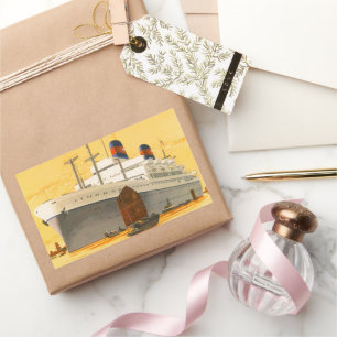 Vintage Cruise Ship to the Orient with Junks Boats Sticker