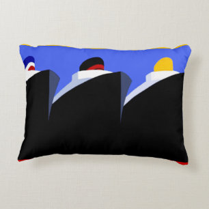 Vintage Cruise Ships Art Deco Poster Decorative Pillow