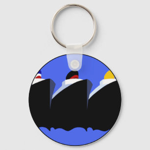 Vintage Cruise Ships Art Deco Poster Keychain