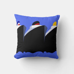 Vintage Cruise Ships Art Deco Poster Throw Pillow