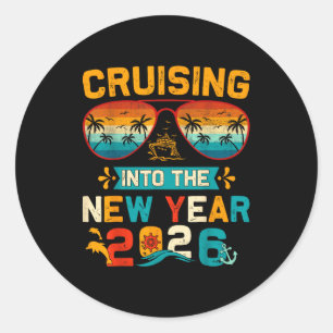 Vintage Cruising Into 2026 New Years Party Family  Classic Round Sticker