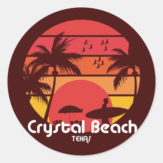 Vintage Crystal Beach Texas Classic Round Sticker (Front)