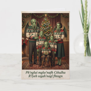 Vintage Cthulhu Family Christmas Card