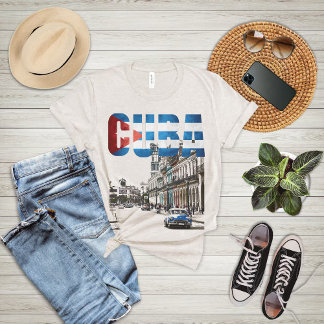 Vintage Cuba Flag Havana Street Scene Travel T-Shirt