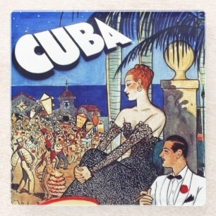 Vintage Cuba So Near So Fast Travel Glass Coaster
