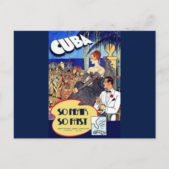 Vintage Cuba So Near So Fast Travel Postcard (Front)