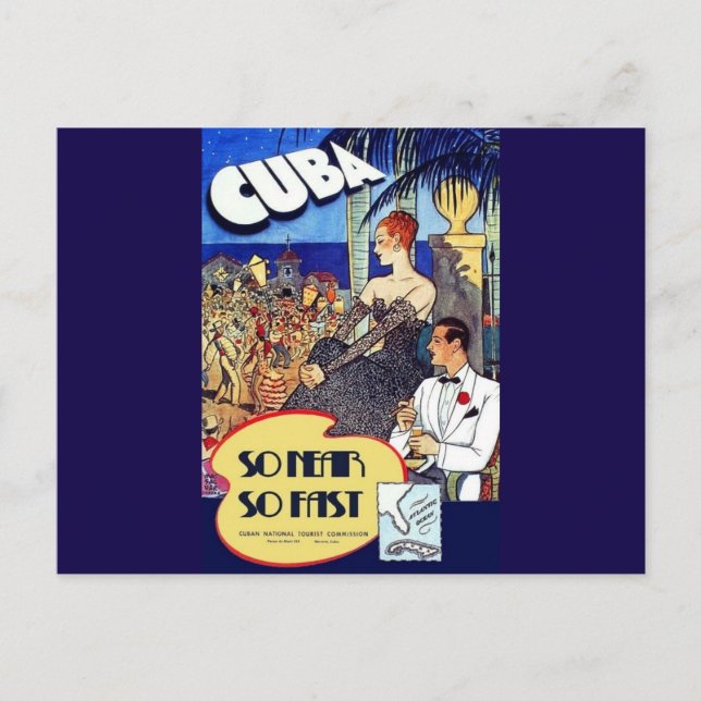 Vintage Cuba So Near So Fast Travel Postcard (Front)