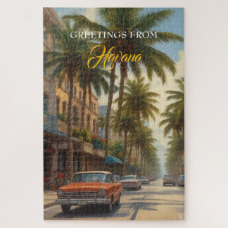 Vintage Cuba Travel - Greetings From Havana Jigsaw Puzzle