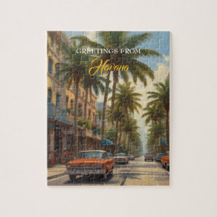 Vintage Cuba Travel - Greetings From Havana Jigsaw Puzzle