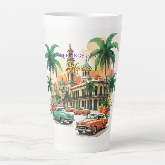 Vintage Cuba Travel - Greetings From Havana Latte Mug (Front)