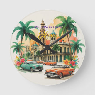 Vintage Cuba Travel - Greetings From Havana Round Clock