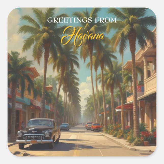 Vintage Cuba Travel - Greetings From Havana Square Sticker (Front)
