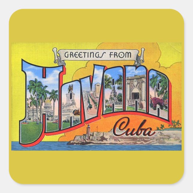 Vintage Cuba Travel - Greetings From Havana Square Sticker (Front)
