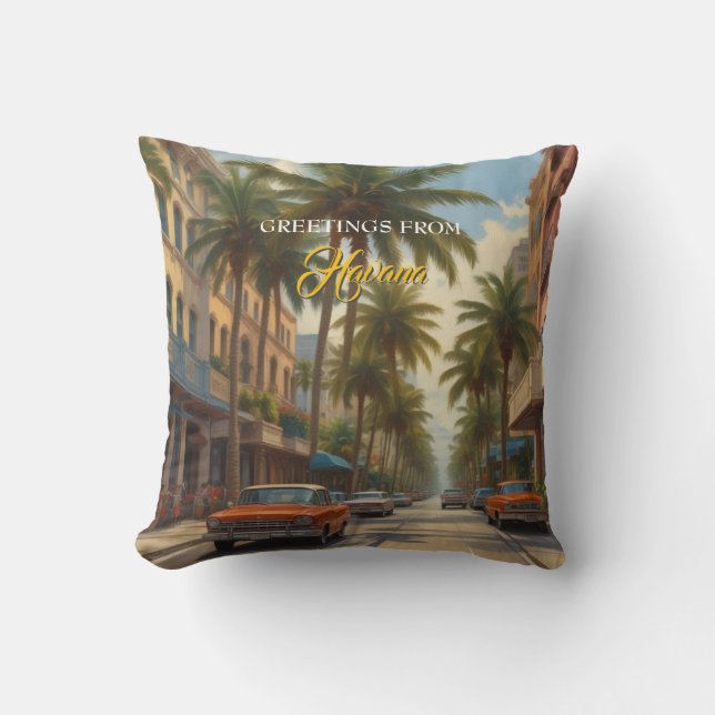 Vintage Cuba Travel - Greetings From Havana Throw Pillow (Front)