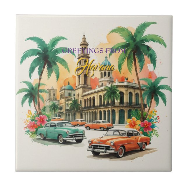 Vintage Cuba Travel - Greetings From Havana Tile (Front)