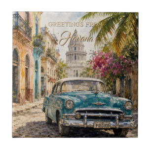 Vintage Cuba Travel - Greetings From Havana Tile