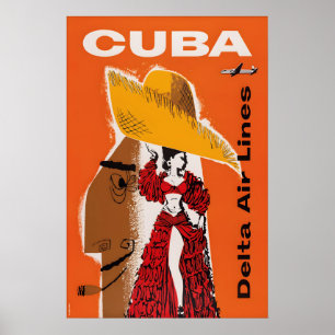 Vintage Cuba Travel Poster Print Air Lines Retro