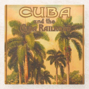 Vintage Cuban Travel - Cuba Railroad Lithograph Glass Coaster