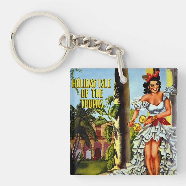 Vintage Cuban Travel - Holiday Isle Tropics Keychain (Front)