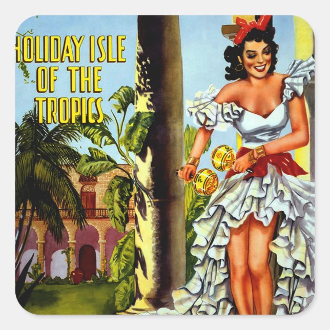 Vintage Cuban Travel - Holiday Isle Tropics Square Sticker (Front)