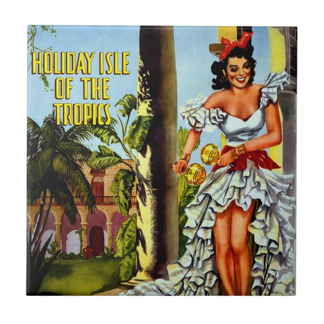 Vintage Cuban Travel - Holiday Isle Tropics Tile (Front)