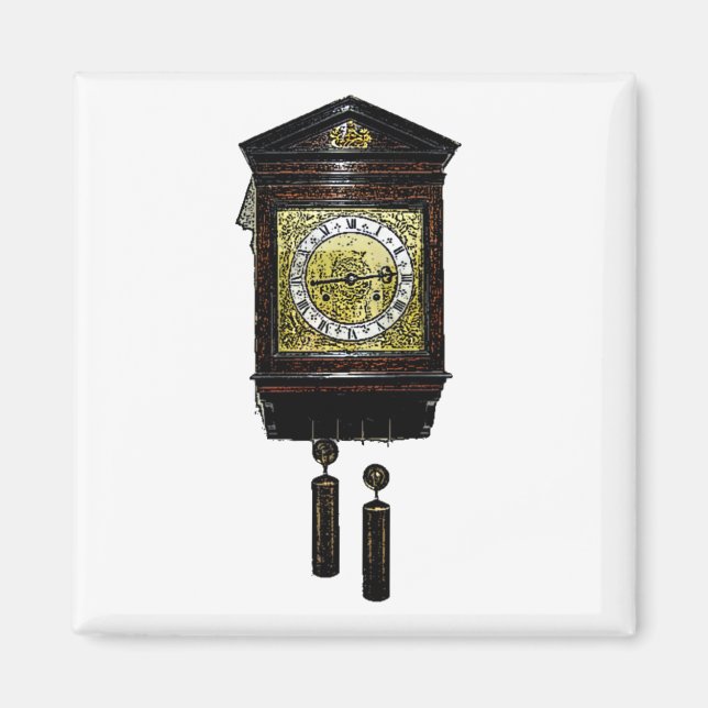 Vintage Cuckoo Clock Ink Drawing Timepiece Magnet (Front)