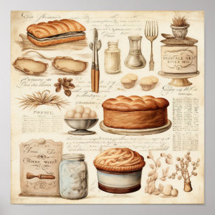 Vintage Culinary Delights Pattern Poster