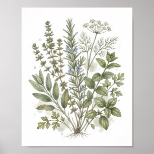 Vintage Culinary Herbs Watercolor Art  Poster