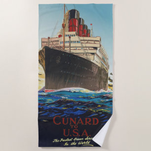 VINTAGE CUNARD AQUITANIA TRAVEL BEACH TOWEL
