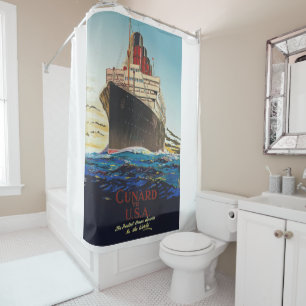 VINTAGE CUNARD AQUITANIA TRAVEL POSTER SHOWER CURT