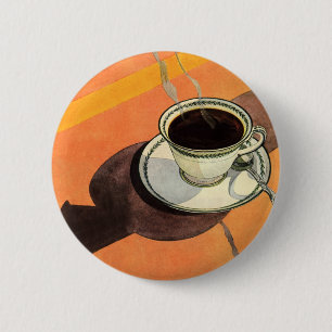 Vintage Cup of Coffee, Saucer, Spoon, Retro Diner 2 Inch Round Button