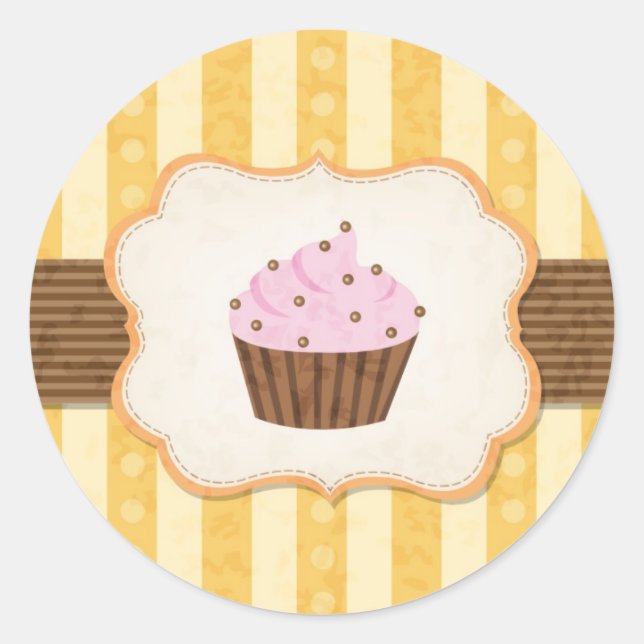 Vintage Cupcake Background Classic Round Sticker (Front)