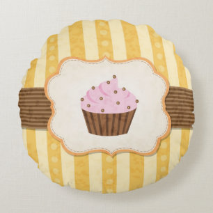 Vintage Cupcake Background Round Pillow