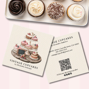Vintage Cupcake Bakery Square Business Card