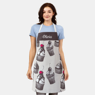 Vintage Cupcake Pattern, Custom Text Apron