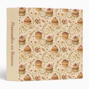 Vintage Cupcake Pattern Dessert Design Personalize Binder