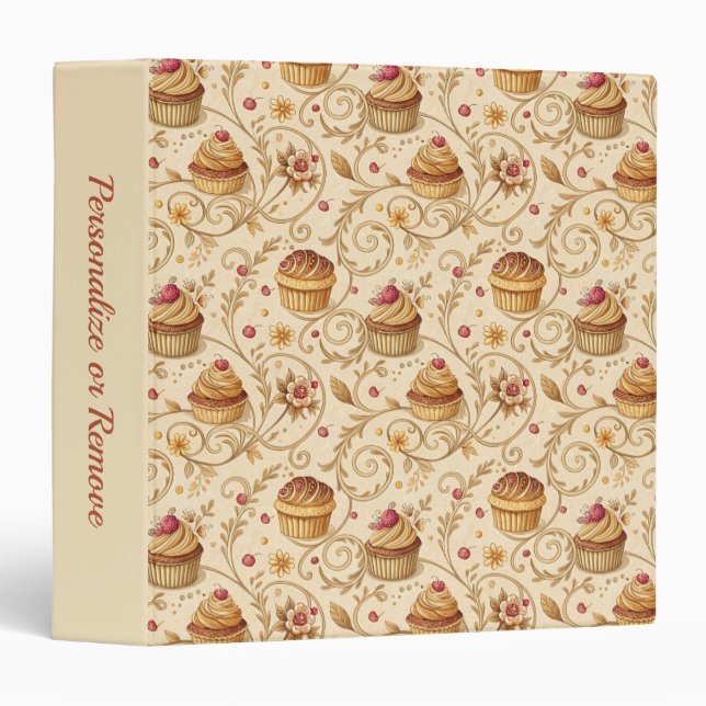 Vintage Cupcake Pattern Dessert Design Personalize Binder (Front/Spine)