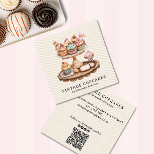 Vintage Cupcake Retro Bakery Square Business Card