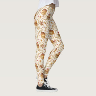 Vintage Cupcake Swirl Pattern Cream Gold Yoga Leggings