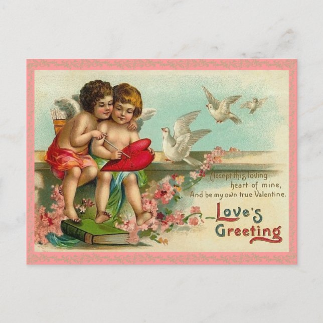 Vintage Cupid and Doves Postcard (Front)