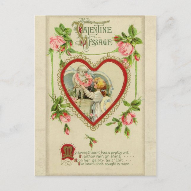 Vintage Cupid and Heart Valentine Postcard (Front)