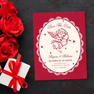 Vintage cupid angel wedding save the date