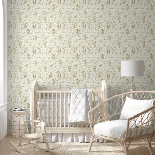 Vintage Cupid Angels Floral Baby Beige Toile Wallpaper