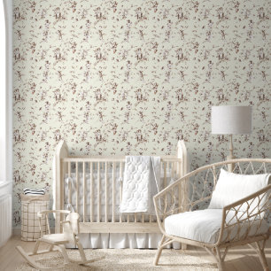 Vintage Cupid Angels Floral Brown Ivory Toile Wallpaper
